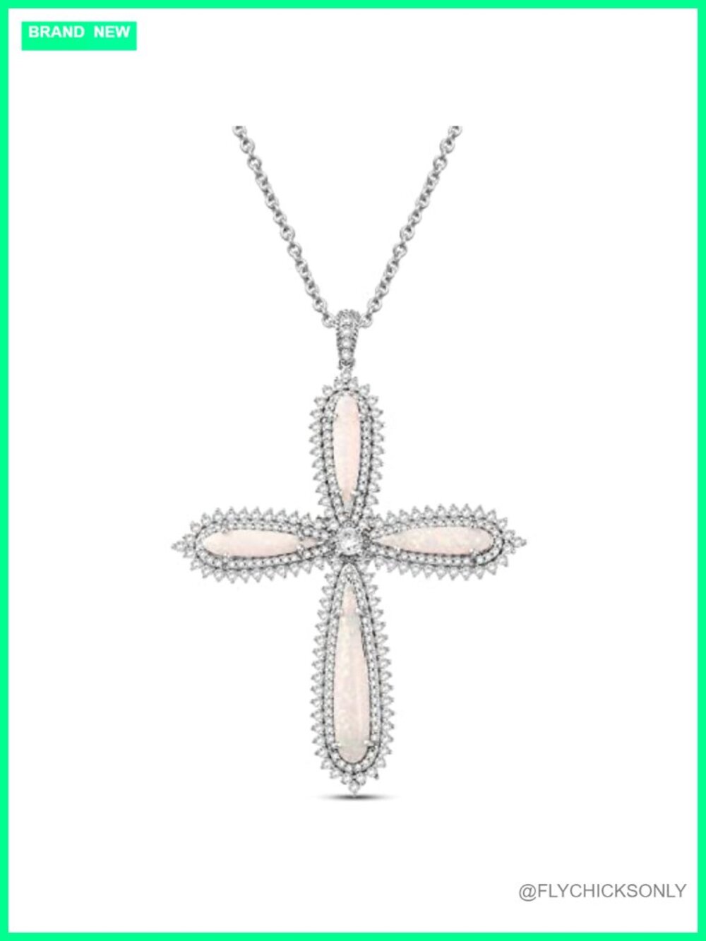 Sterling Silver Opal Cubic Zirconia Cross Pendant Necklace